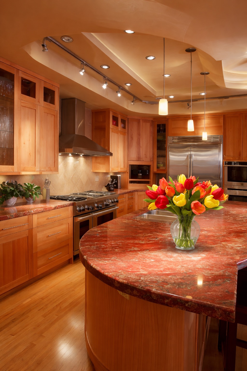 Garden Tulip bouquet on a kitchen counter